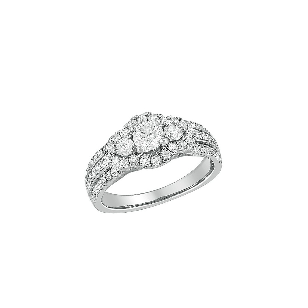 14kw 1.30ctw Round Cut Diamond 3-Stone Ring