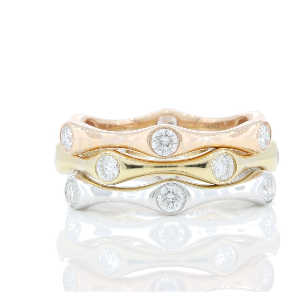 Tri-Tone Diamond Stackable Bands with 0.91 Carats