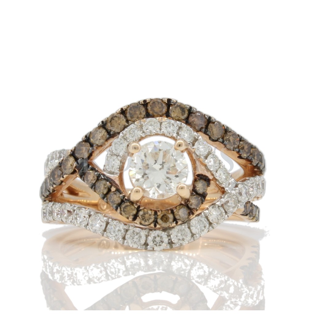 Brown and white diamonds ring with 1.84ct