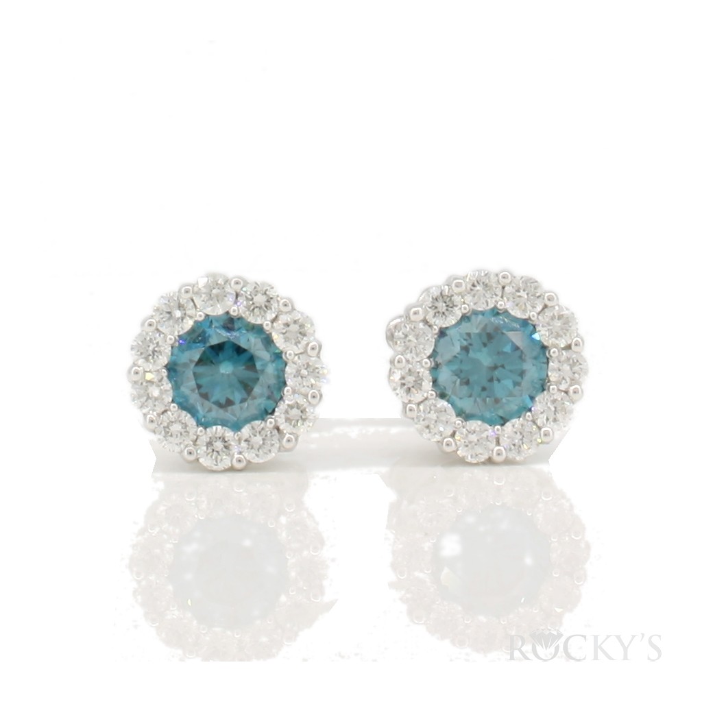 Blue diamond studs with 2.05 carats.