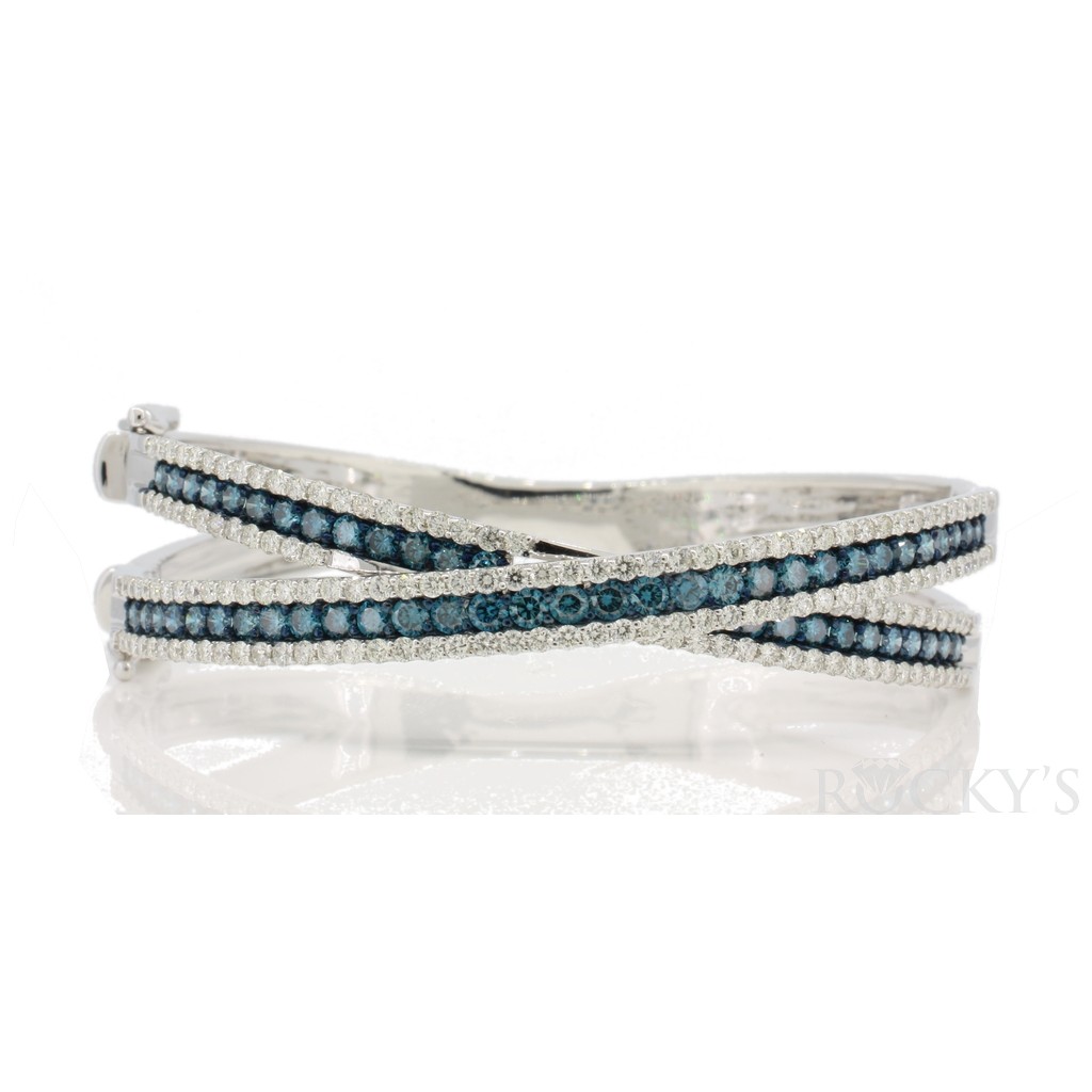 Milgrain Alternating Sapphire and Diamond Bangle Bracelet in White Gold |  New York Jewelers Chicago