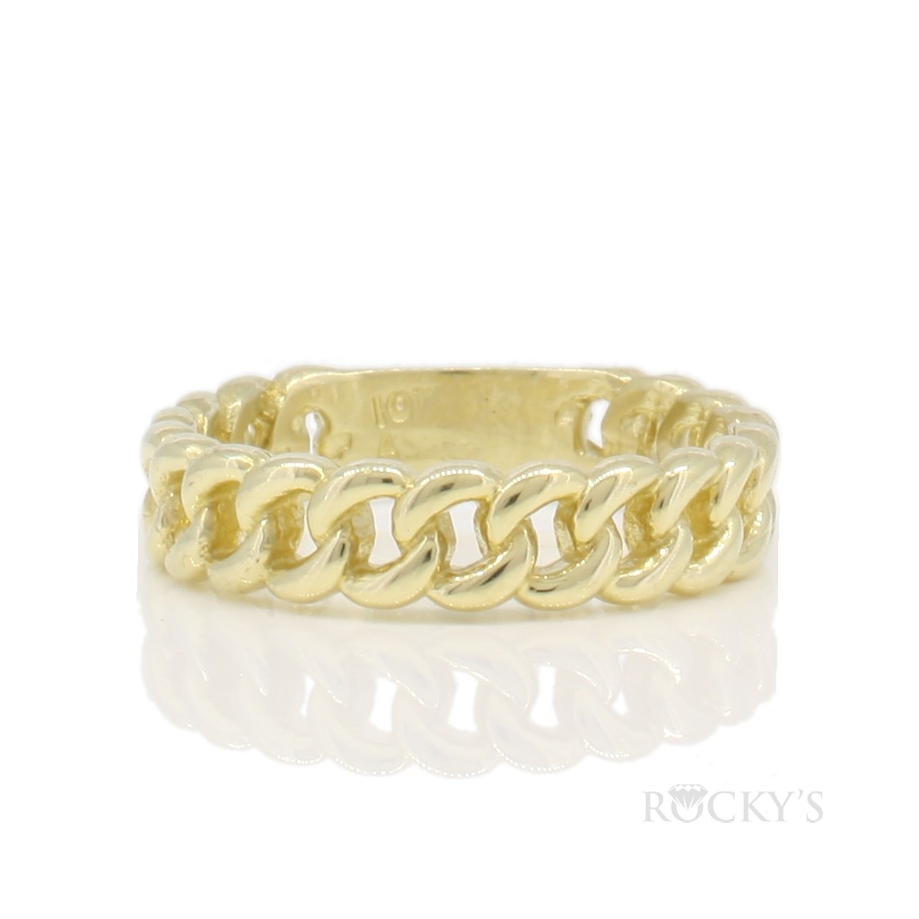10k yellow gold cuban link ring