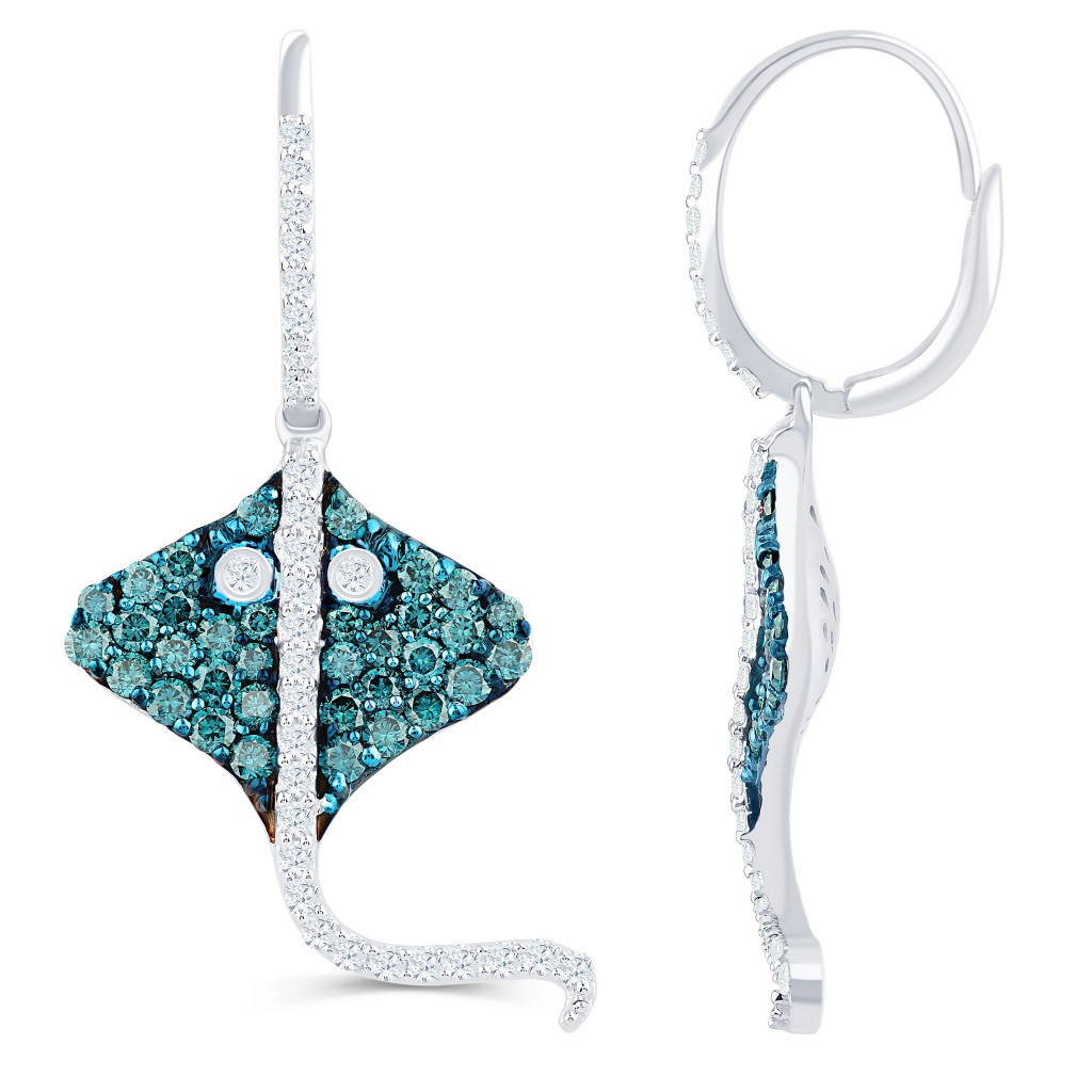 Blue diamonds stingray earrings with 1.82ct
