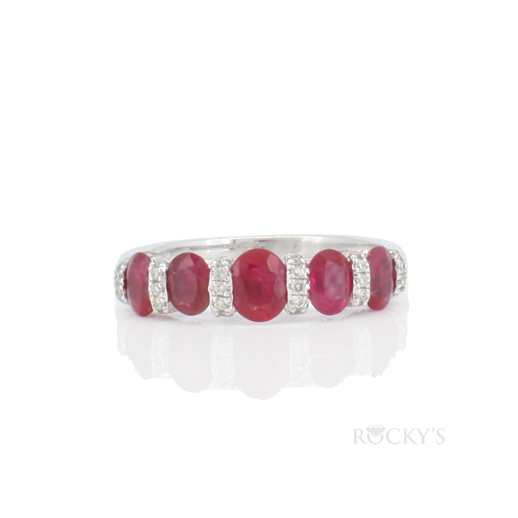 14k white gold ruby band with diamond 1.82ct