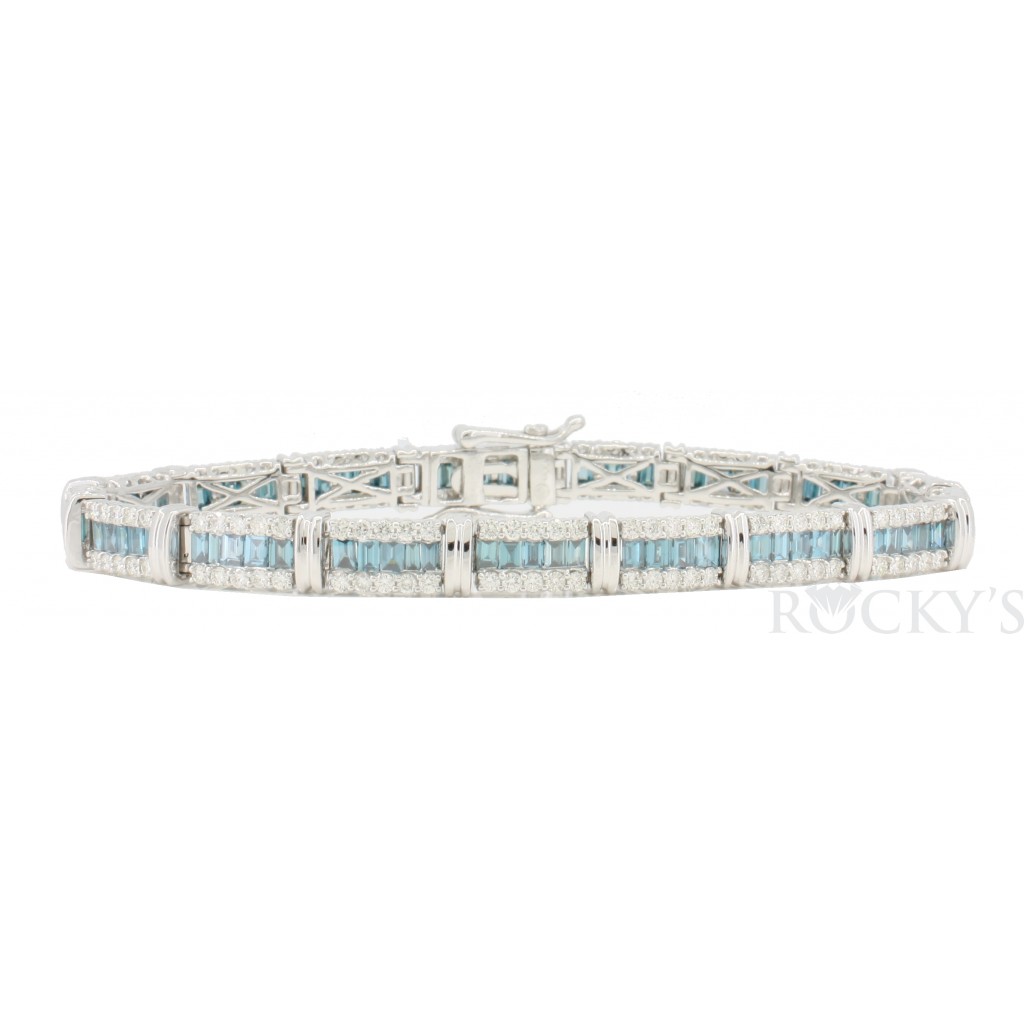 14k white gold blue and white diamonds bracelet with 6.59ct