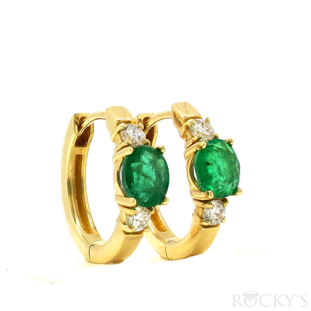 14K Yellow gold emerald and diamond earrings 1.20ct