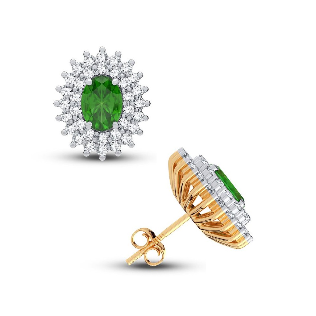 14k Yellow gold emerald and diamonds earrings