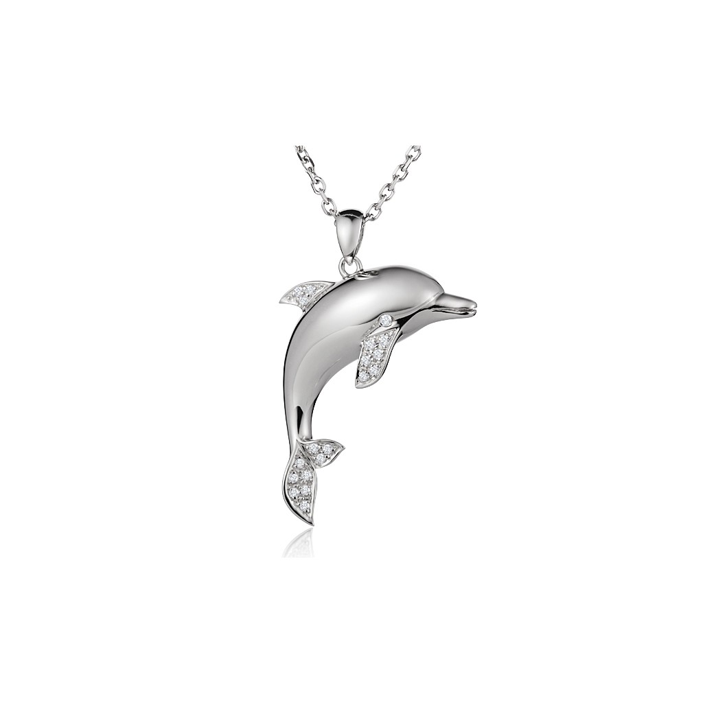 White Gold Dolphin Pendant With Diamonds