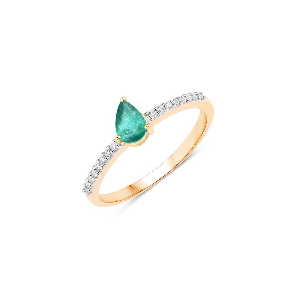 Emerald And White Diamond 10K Yellow Gold Ring