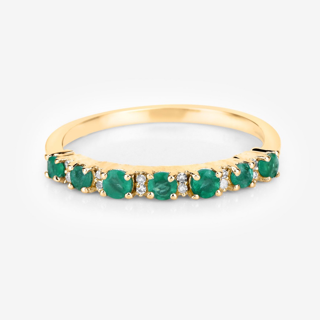 Genuine Zambian Emerald and White Diamond 14K Yellow Gold Ring