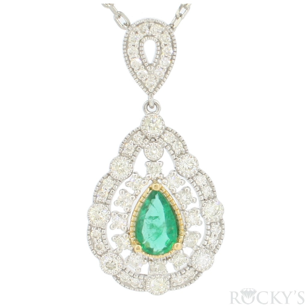 Emerald and diamond pendant set in platinum