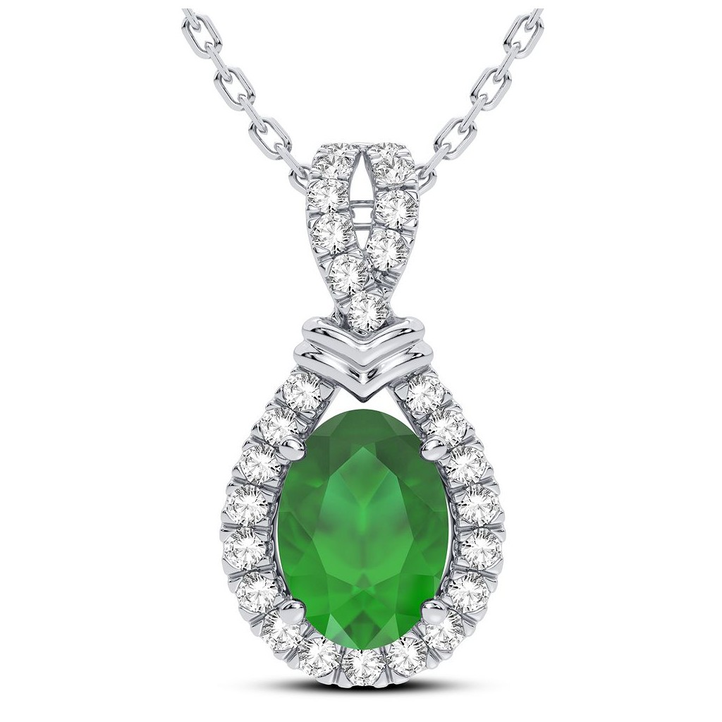 Elegant 14K, Diamond And Emerald Pendant