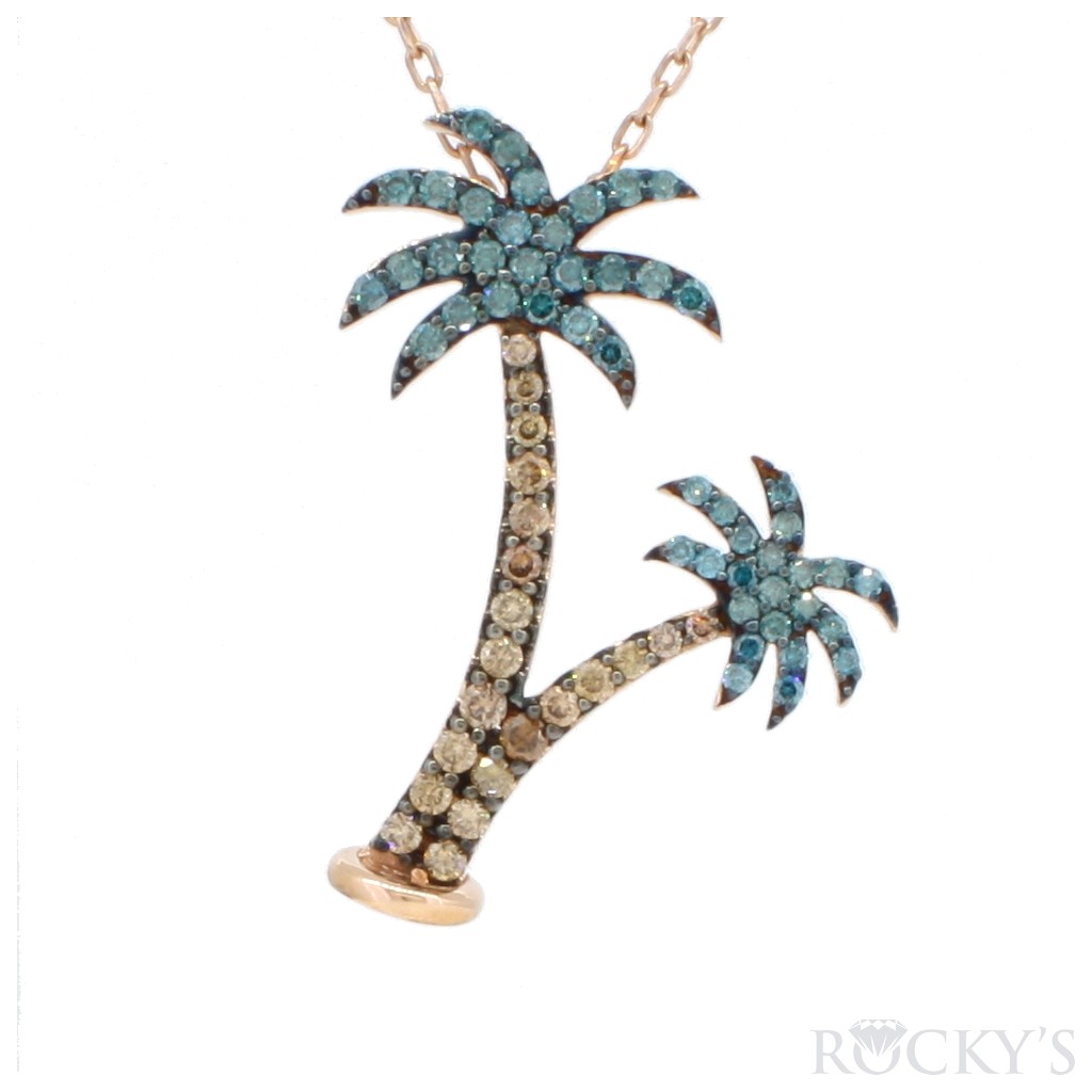 Blue And Brown Diamond Palm Tree Pendant