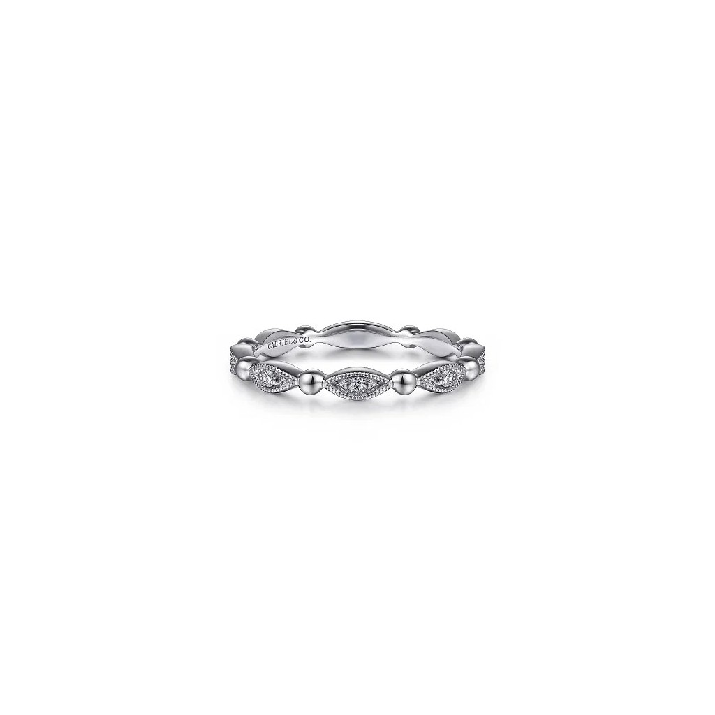 14K White Gold Bujukan Marquise Station Diamond Stackable Ring