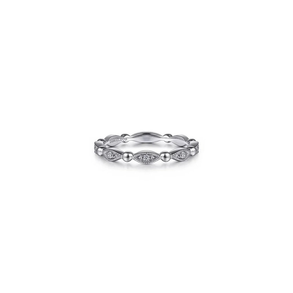14K White Gold Bujukan Marquise Station Diamond Stackable Ring
