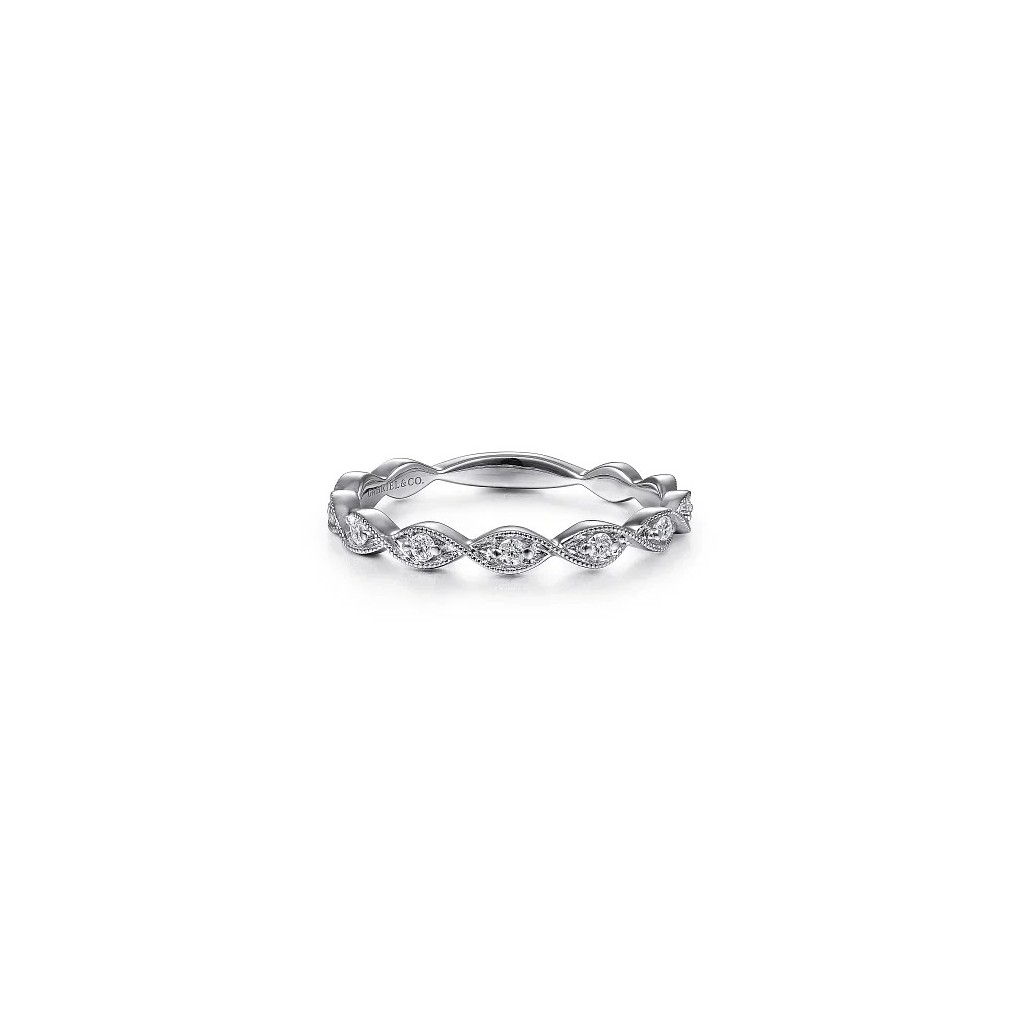 14K White Gold Twisted Diamond Stackable Ring