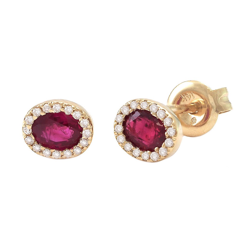Oval Ruby And Diamond Earring