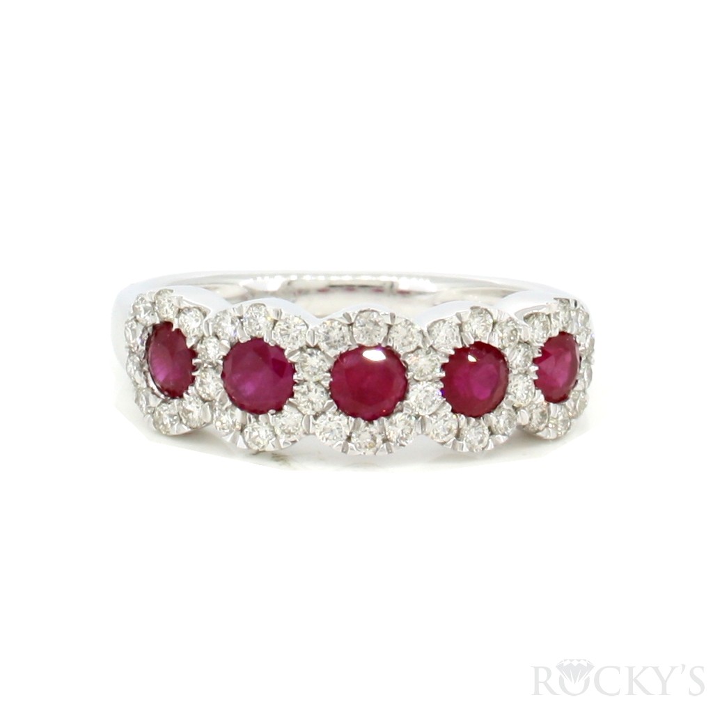 5 Stones Ruby ring with diamonds