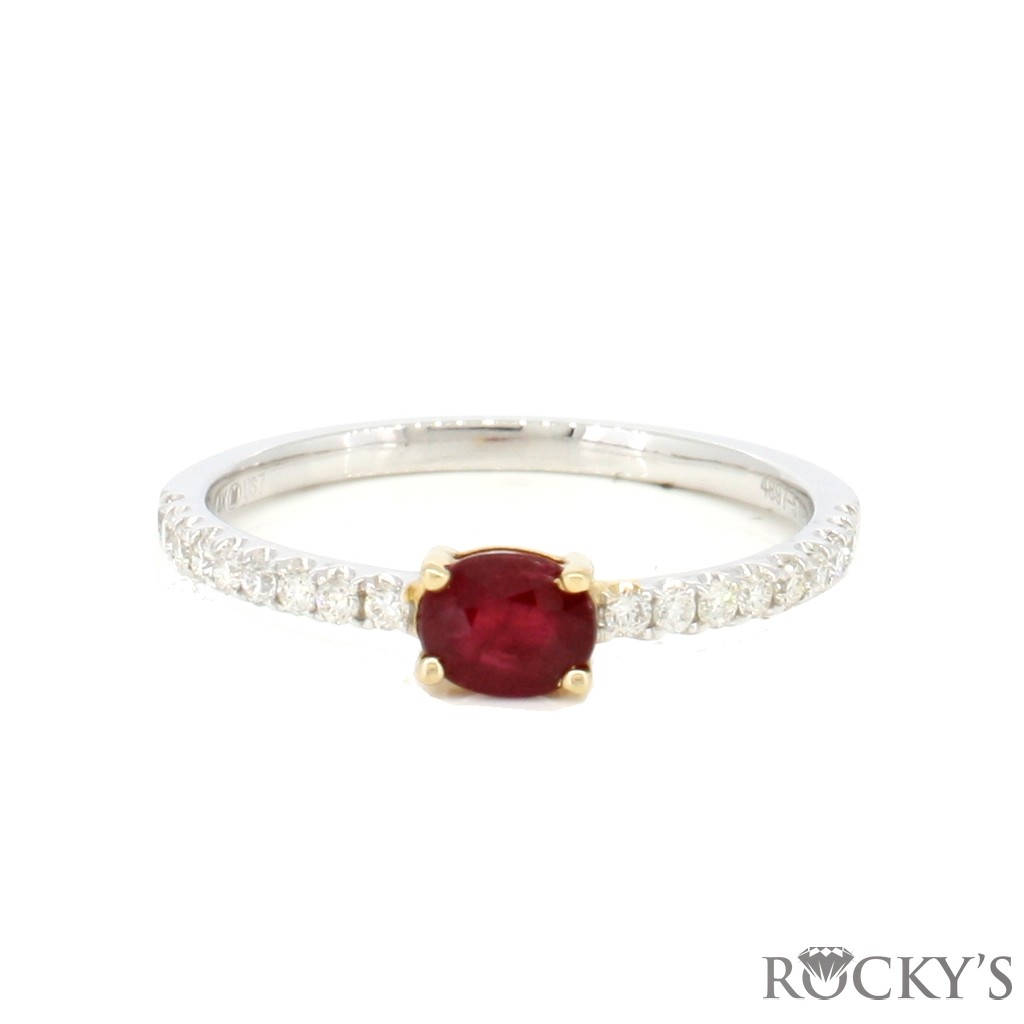 Single stone two tone gold ruby ring